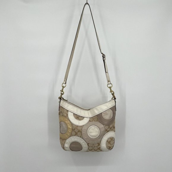 COACH Bag 519402 Canvas & Leather Handbag Shoulder Crossbody Tan Brown Yellow - Picture 1 of 12